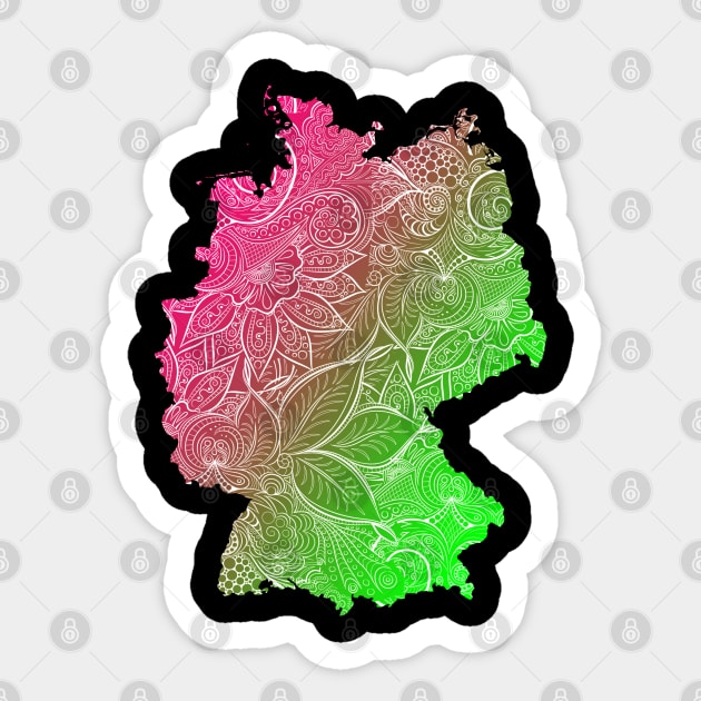 Colorful mandala art map of Germany with text in pink and green Sticker by Happy Citizen